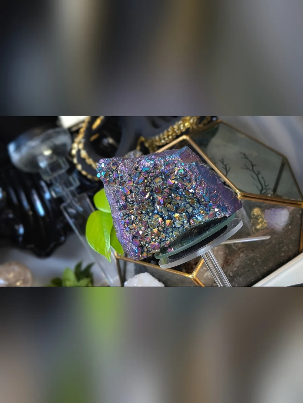 Rainbow Aura Electroplated Amethyst Crystal Cluster - Picture 1 of 13